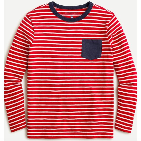 J.Crew Crewcuts Kids' long-sleeve pocket T-shirt in red stripe Medium Size 8 - 9 - Picture 1 of 4